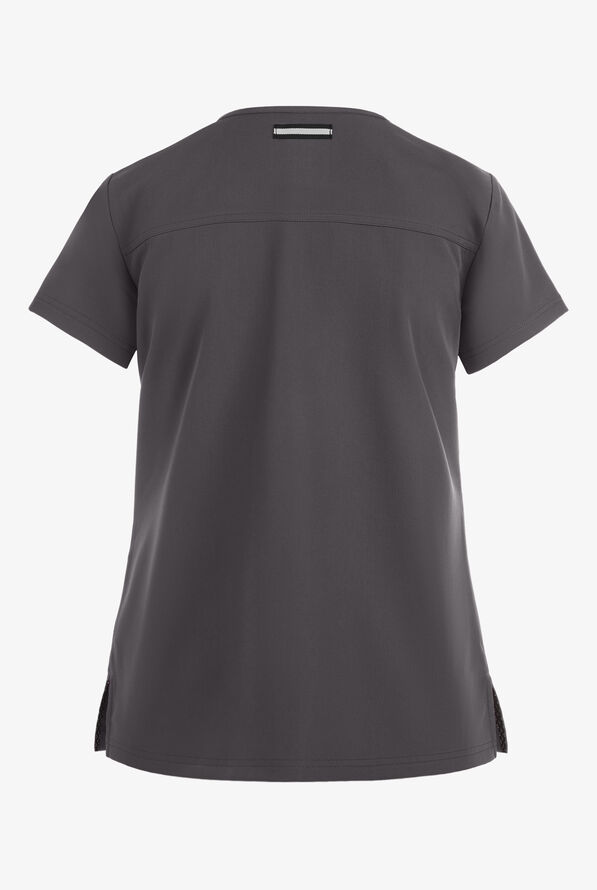 koi Next Gen Hustle and Heart Women's 3-Pocket STRETCH V-Neck Scrub Top - Charcoal - 2