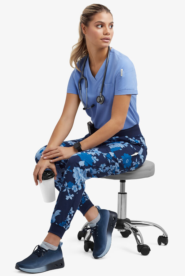 Strictly Scrubs STRETCH Paris Floral Navy Women's 5-Pocket Jogger Print Scrub Pants - null - 8