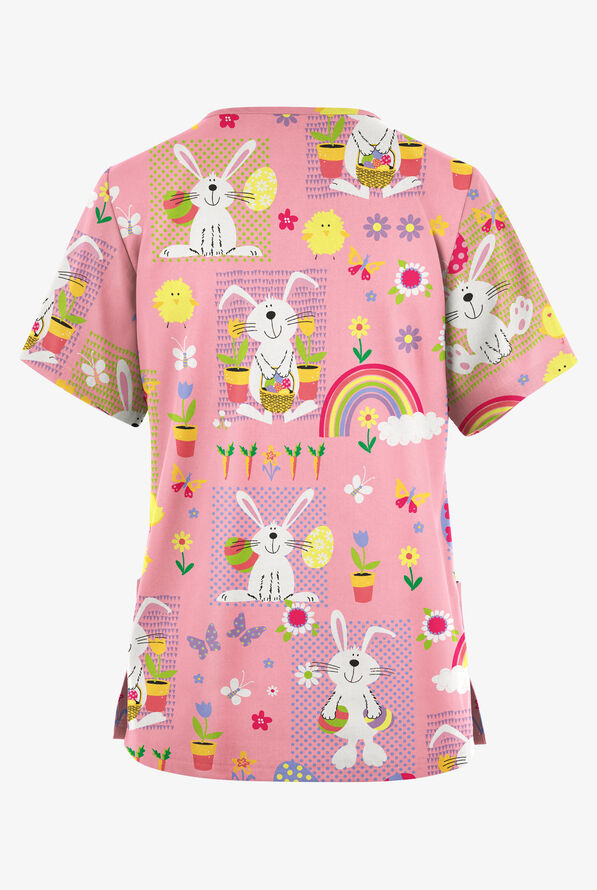 Butter-Soft Originals Easter Time Blush Women's 2- Pocket V-Neck Print Scrub Top - null - 2