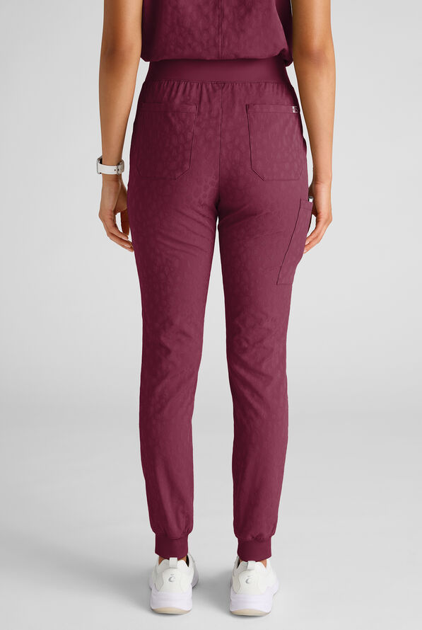 Easy STRETCH Olivia Women's Jacquard 7-Pocket Slim Leg Jogger Scrub Pant - Wine - 4
