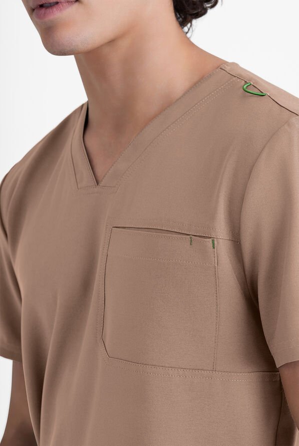 Grey's Anatomy by Barco Evolve STRETCH Journey Men's 1-Pocket Tuck In V-Neck Scrub Top - Driftwood - 4