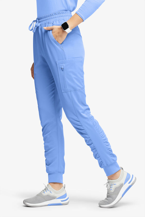 WhisperLite Calla Women's 6-Pocket Ruched Leg Cargo Scrub Pants - Ceil Blue - 1