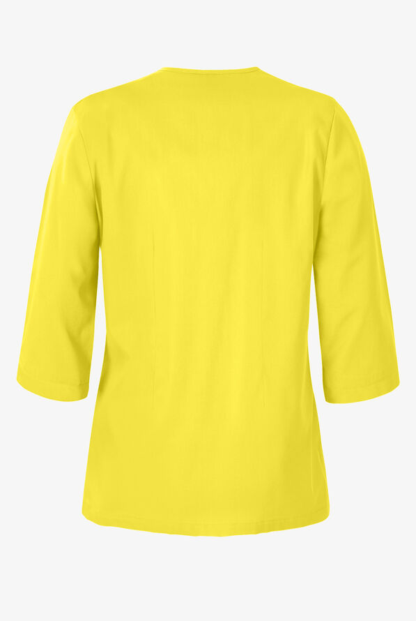 Blusa m&eacute;dica mangas 3/4 Butter-Soft STRETCH con cuello redondo y 4 bolsillos para mujer - Bright Daffodil - 3