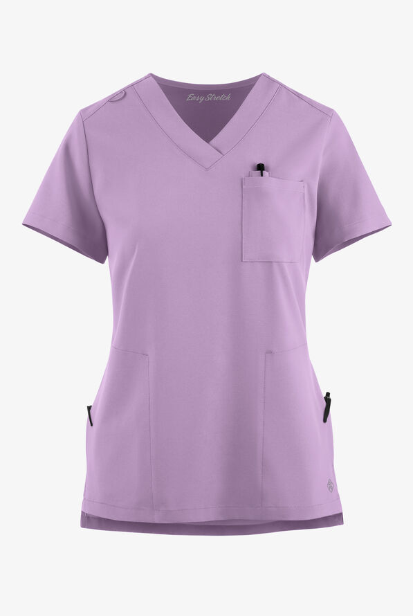 Easy STRETCH Taylor Women's 3-Pocket High Low Hem V-Neck Scrub Top - Amethyst Mist - 6