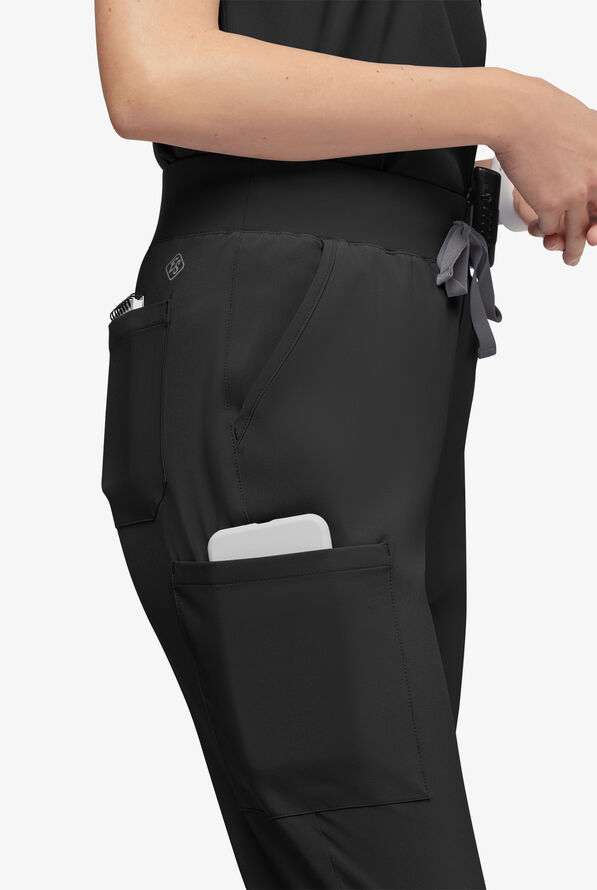 Easy STRETCH Olivia Women's 7-Pocket Slim Leg Jogger Scrub Pants - Petite - Onyx Black - 2