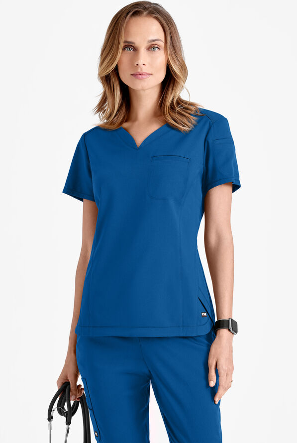 Blusa médica Grey's Anatomy by Barco Spandex STRETCH Capri con panel trasero acanalado y 2 bolsillos para mujer - Royal - 2