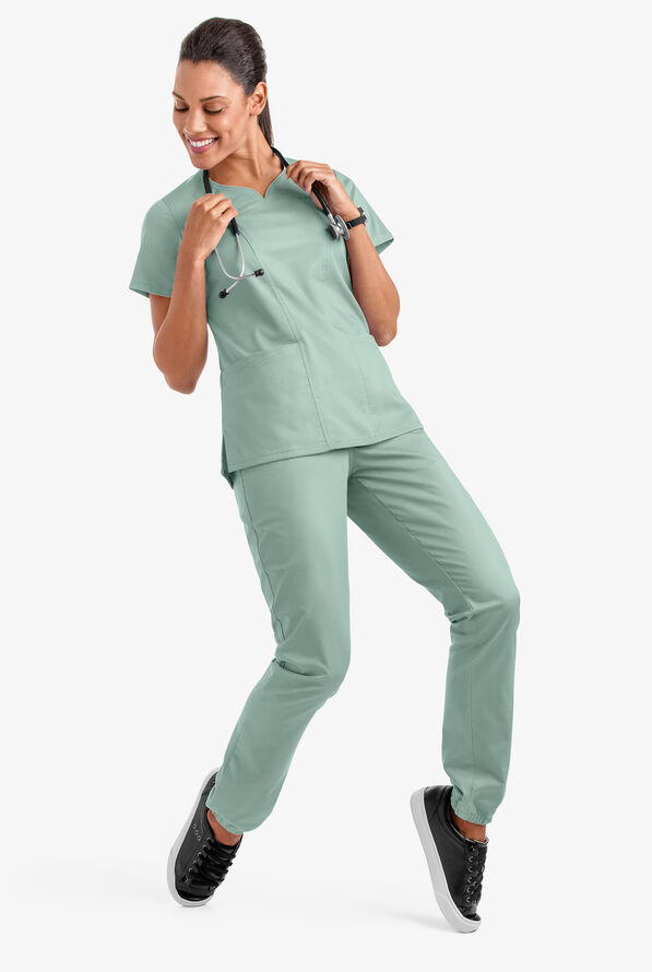 Butter-Soft STRETCH Women's 4-Pocket Sweetheart Neck Scrub Top - Eucalyptus Leaf - 3