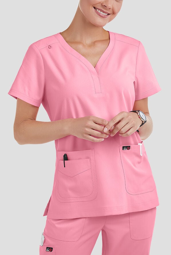 UA Exclusive koi Lite&trade; Women's 3-Pocket Y-Neck Scrub Top - More Pink - 2
