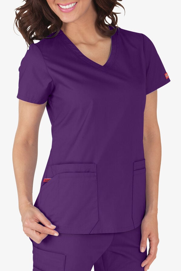 Dickies EDS Signature Women's 6-Pocket Contemporary Fit V-Neck Scrub Top - Eggplant - 4