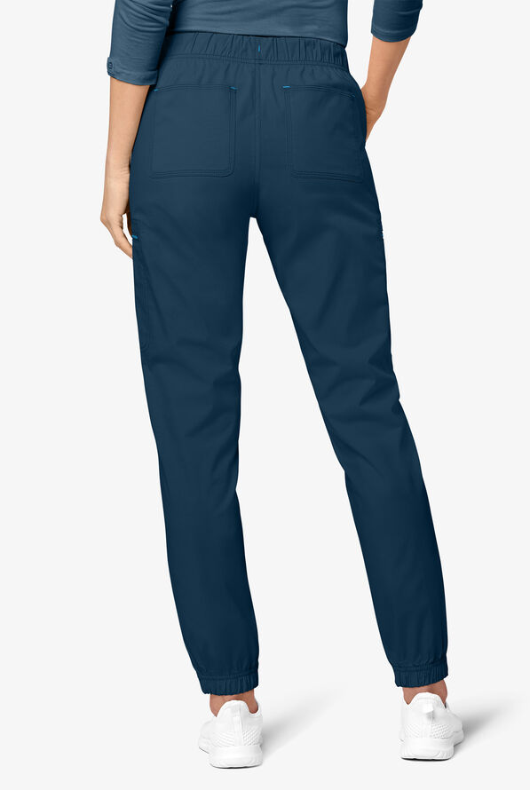 WonderWink WonderFLEX Women's 9-Pocket STRETCH Zip Cargo Jogger Scrub Pants - Petite - Navy/Malibu - 2