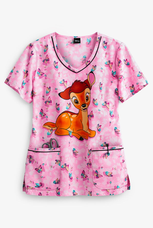 Cherokee Tooniforms Disney Flutter Friend Women's 2-Pocket V-Neck Print Scrub Top - null - 1
