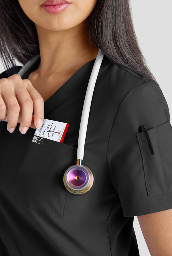 Conjunto de uniforme m&eacute;dico Easy STRETCH con 10 bolsillos para mujer - Onyx Black - 4