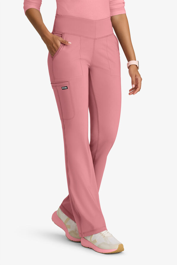 Grey's Anatomy by Barco Knit STRETCH Swift Women's 5-Pocket Fit & Flare Cargo Scrub Pants - Canyon Pink - 1