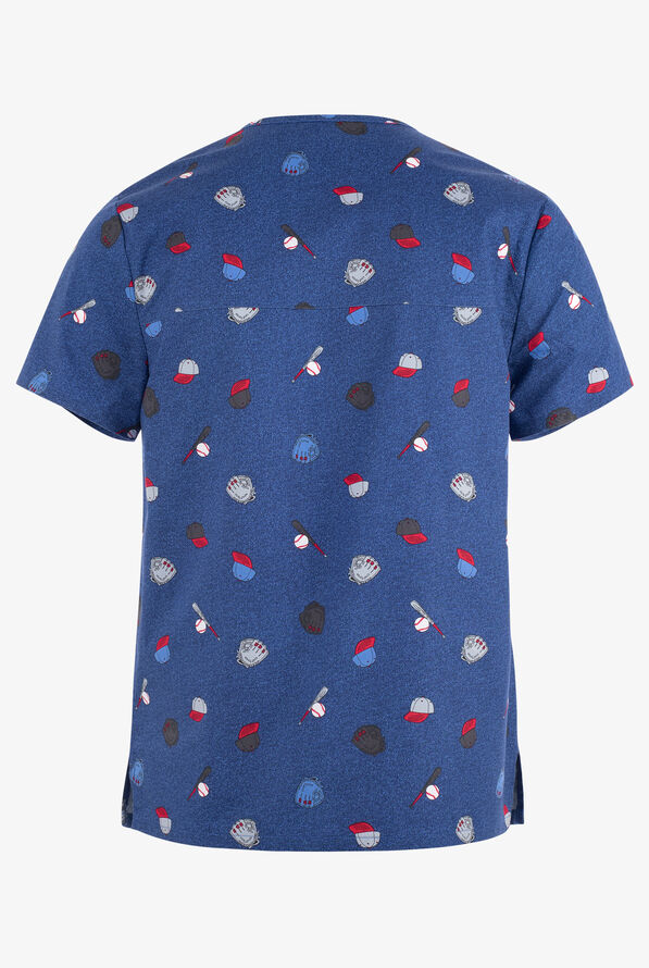 Cherokee Genuine Home Run Baseball Men's 4-Pocket STRETCH Print Scrub Top - null - 2
