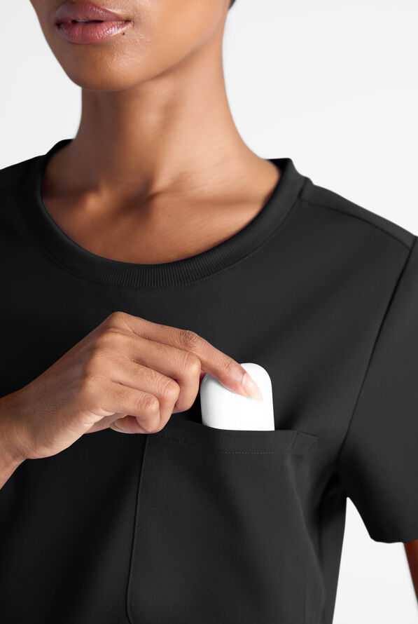 Grey's Anatomy by Barco Emerge Ally Women's 1-Pocket STRETCH Crew Neck Tuck In Scrub Top - Black - 4