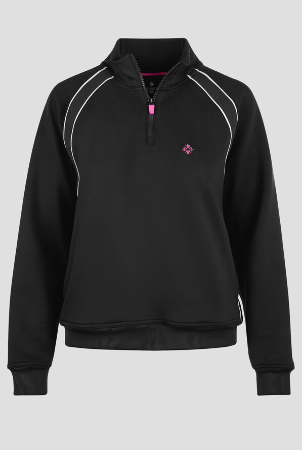 Med Couture Layers Women's 2-Pocket STRETCH Half Zip Scuba Knit Scrub Jacket - Black - 1