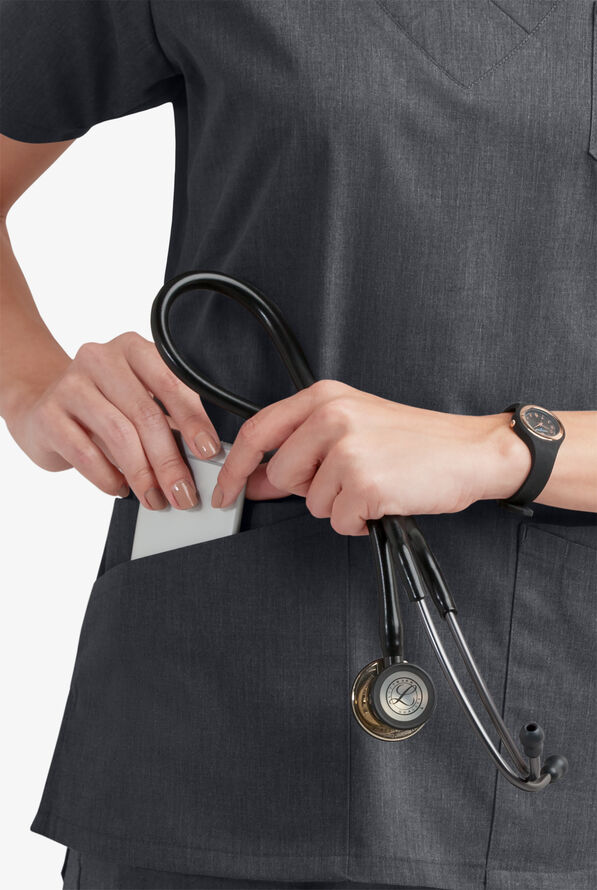 Butter-Soft STRETCH Women's 6-Pocket V-Neck Scrub Top - Heather Charcoal - 3