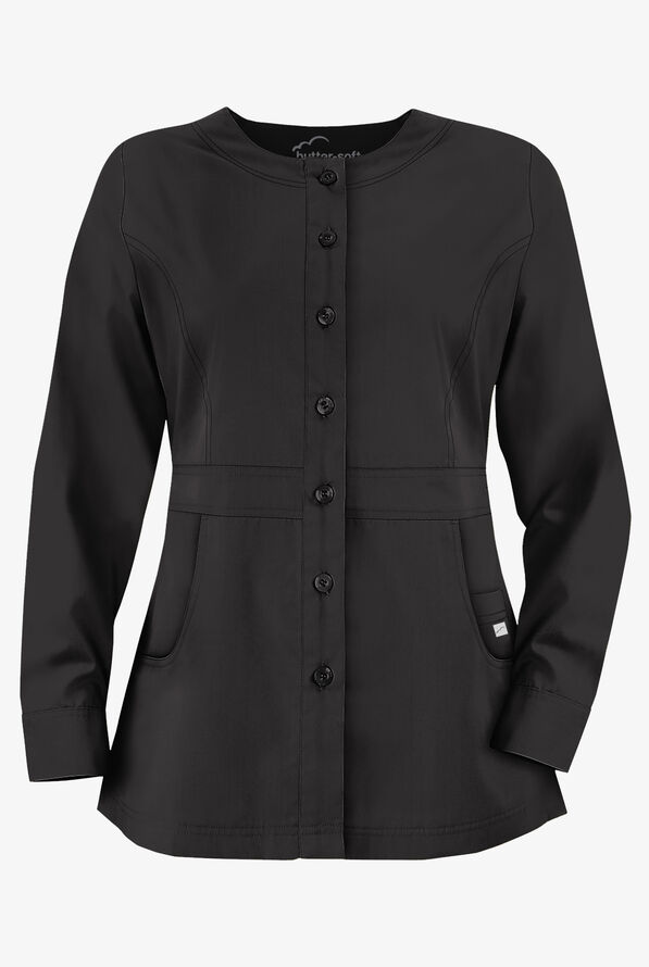 Butter-Soft Core by UA™ Ladies 3-Pocket Button Front Warm-Up Scrub Jacket - Petite - Black - 1