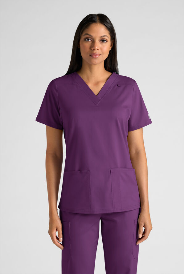 Butter-Soft STRETCH FLXTEK+ Women's 4-Pocket V-Neck Scrub Top - Eggplant - 1