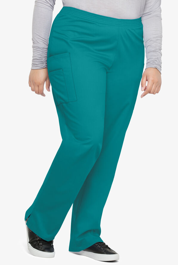 Butter-Soft STRETCH Women's 3-Pocket Plus Size Pull On Scrub Pants - Teal - 1