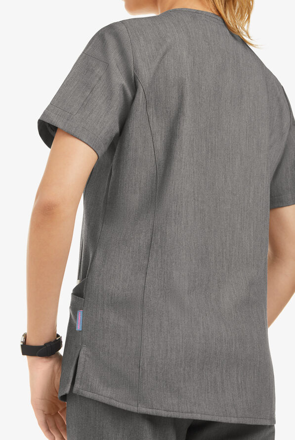 Blusa médica MOVEMENT by Butter-Soft Capella estilo cruzado con 5 bolsillos para mujer - Graphite Heather - 4