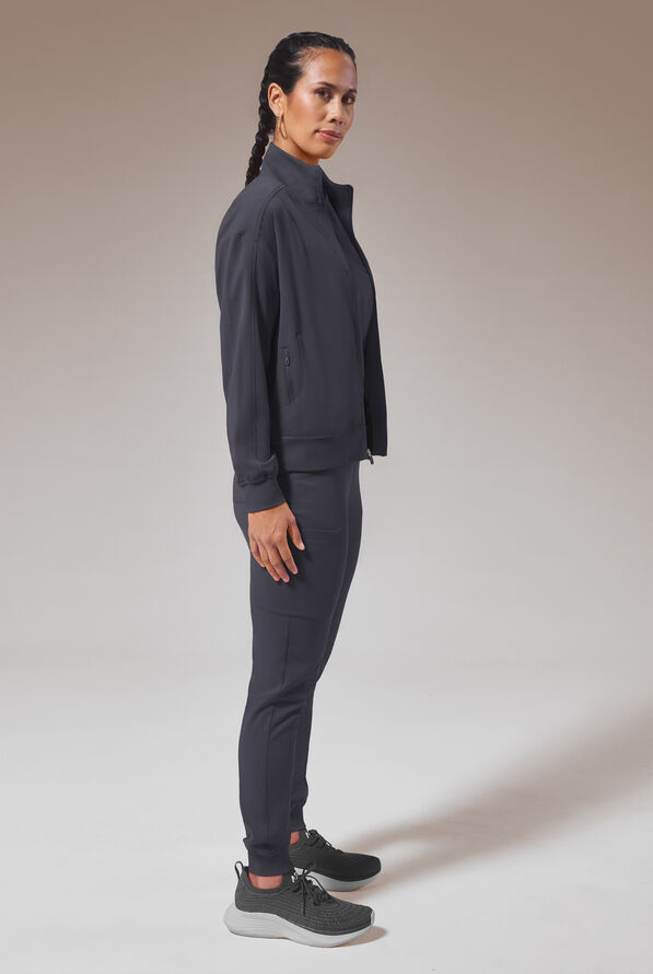 Hypothesis Base Women's 3-Pocket Relaxed Fit Zip Front Scrub Jacket - Pewter - 7