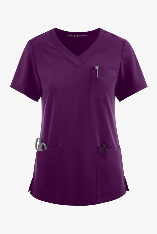 Easy STRETCH Tessa Women's 5-Pocket V-Neck Scrub Top - Eggplant - 1