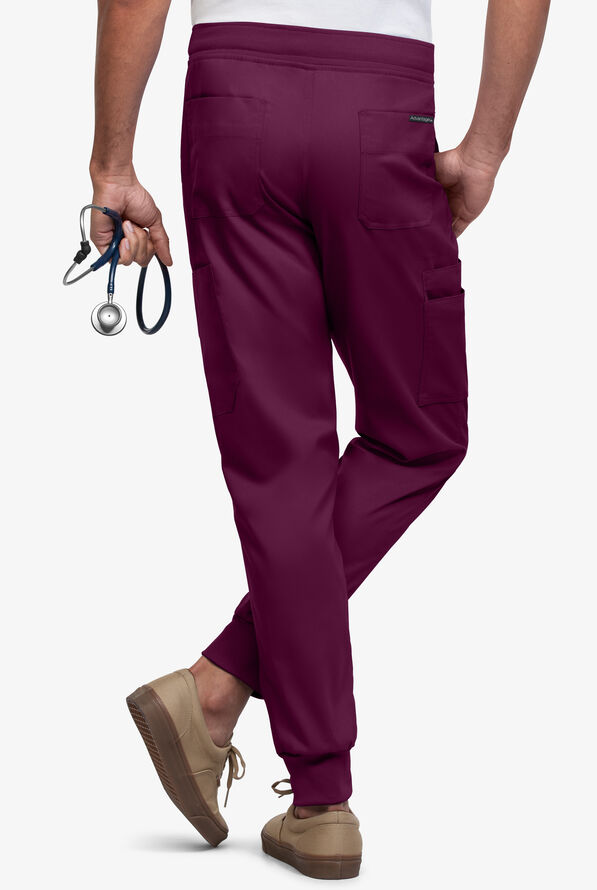 Advantage STRETCH Men's 9-Pocket Knit Waistband Jogger Scrub Pants - Wine - 2