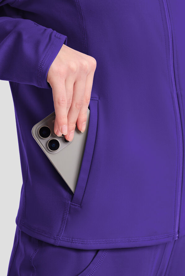 Chaqueta m&eacute;dica Med Couture Amp Knit STRETCH con cremallera y 2 bolsillos para mujer - Galactic Purple - 6
