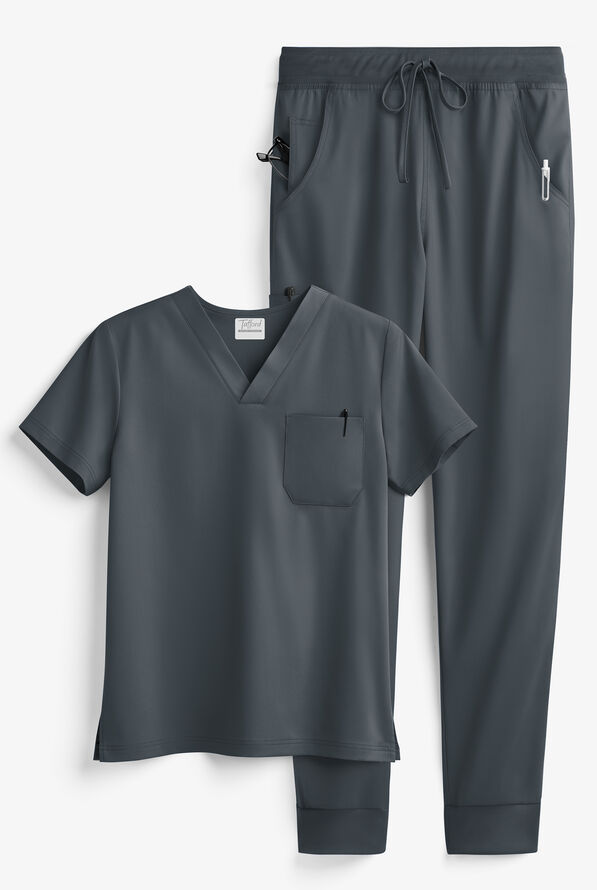 Tafford Active STRETCH Men's 5-Pocket Jogger Scrub Set - Pewter - 1