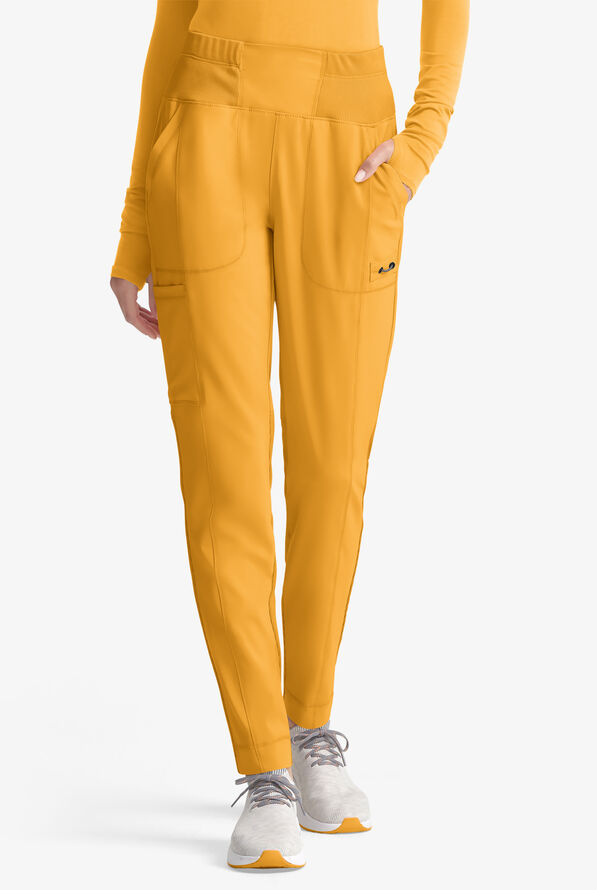 Pantalón médico Cherokee Infinity STRETCH de tiro alto con 5 bolsillos y piernas delgadas para mujer - Gold Rush - 1
