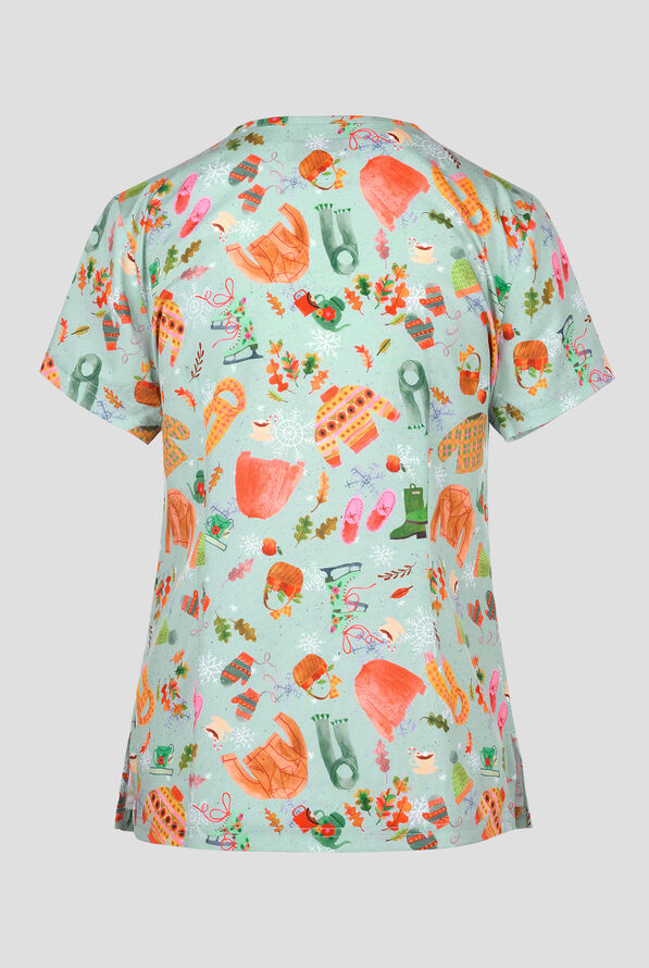 Blusa médica estampada koi Basics Tis The Season STRETCH con cuello en V y 2 bolsillos para mujer - null - 2