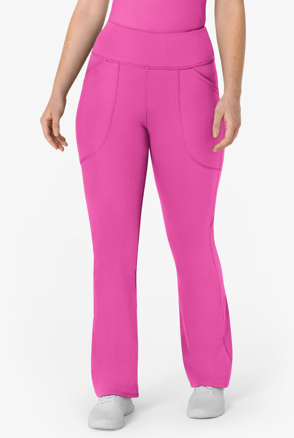 Wink Renew Knit Women's 5-Pocket STRETCH Yoga Waist Flare Leg Scrub Pants - Raspberry - 1