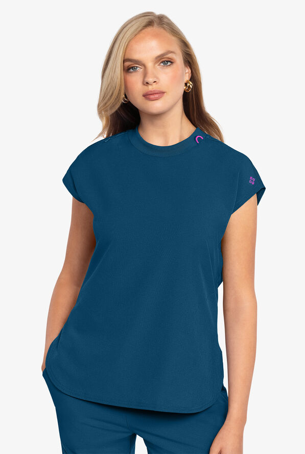 Med Couture Amp Women's 2-Pocket STRETCH Tuck in Dolman Crew Neck Scrub Top - Caribbean Blue - 2