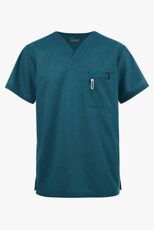 Butter-Soft Originals Men's 3-Pocket V-Neck Scrub Top - Caribbean Blue - 1