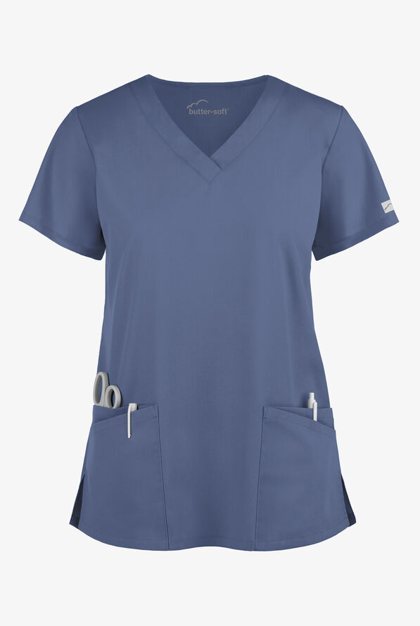 Butter-Soft Core Women's 4-Pocket Rounded V-Neck Scrub Top - Deep Pool - 1