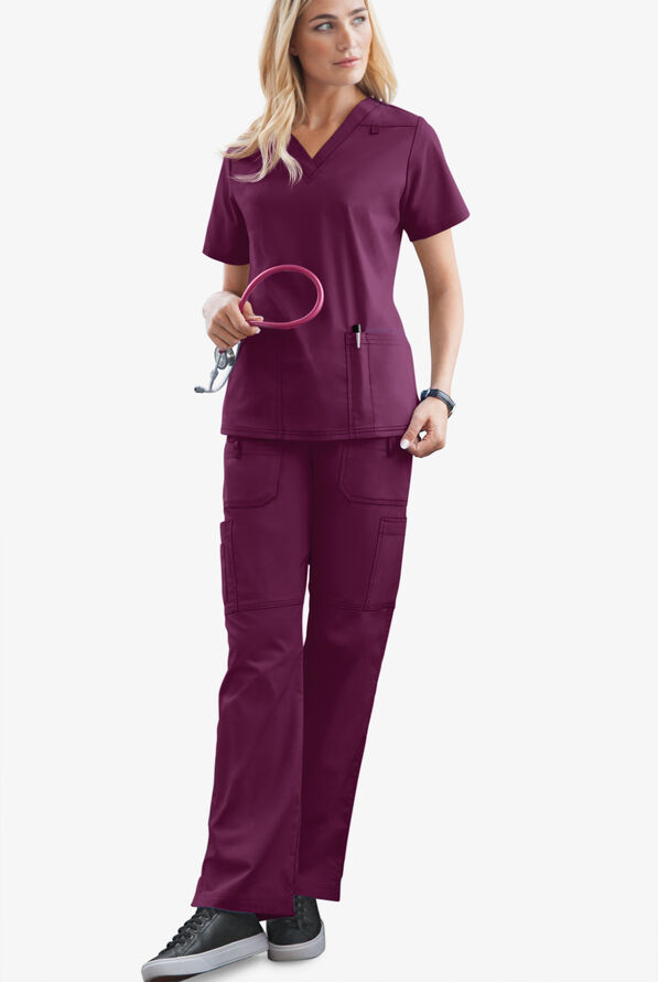 Butter-Soft STRETCH Women's 10-Pocket Drawstring Scrub Pants - Tall - Wine - 2