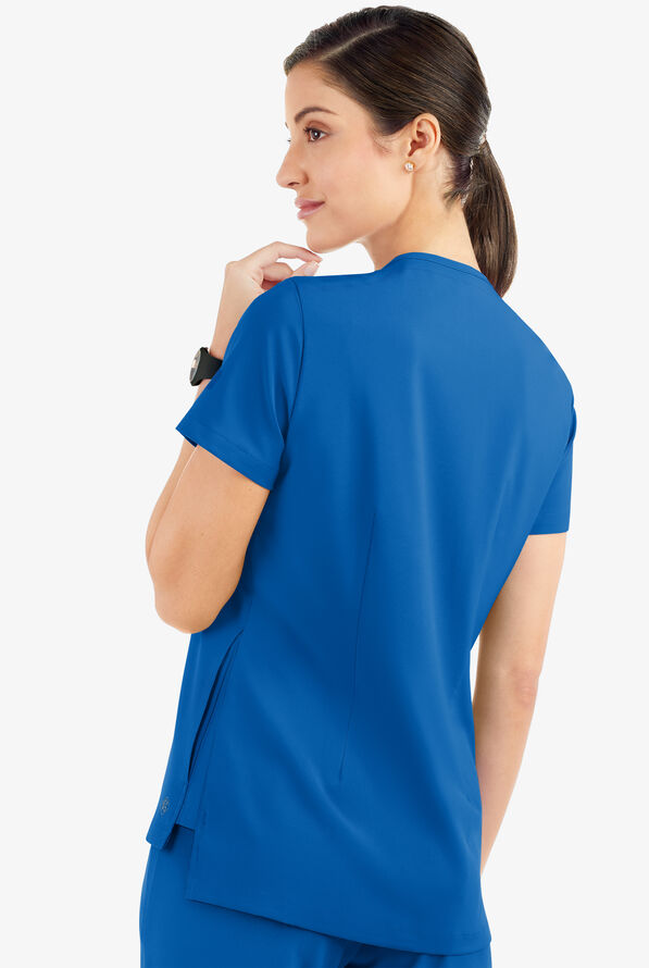 Easy STRETCH Taylor Women's 3-Pocket High Low Hem V-Neck Scrub Top - Royal - 3