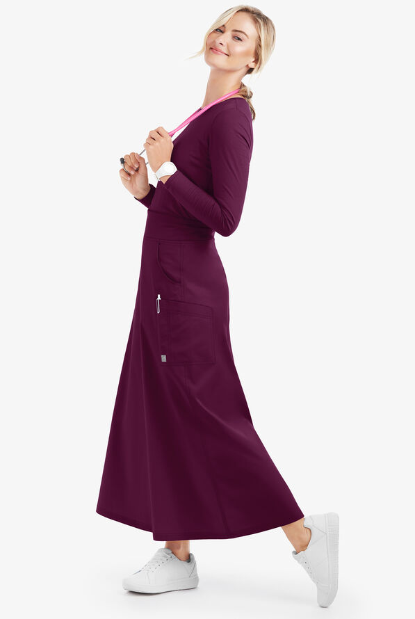 Butter-Soft STRETCH Women's 3-Pocket Ankle Length Scrub Skirt - Wine - 2