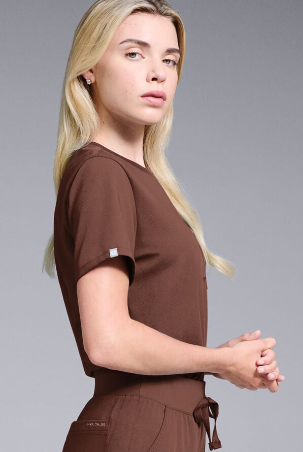 Blusa m&eacute;dica Hypothesis Base con cuello redondo para mujer - Bitter Chocolate - 3