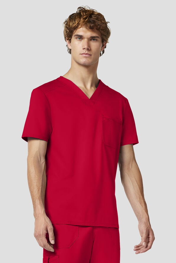 Camisa m&eacute;dica Cherokee Workwear Revolution con cuello en V y 1 bolsillo para hombre - Red - 2
