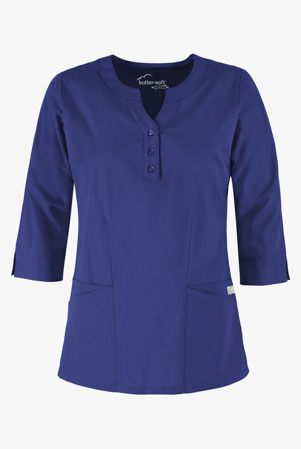 Butter-Soft STRETCH Women's 4-Pocket 3/4" Sleeve Round Neck Scrub Top - Galaxy - 1