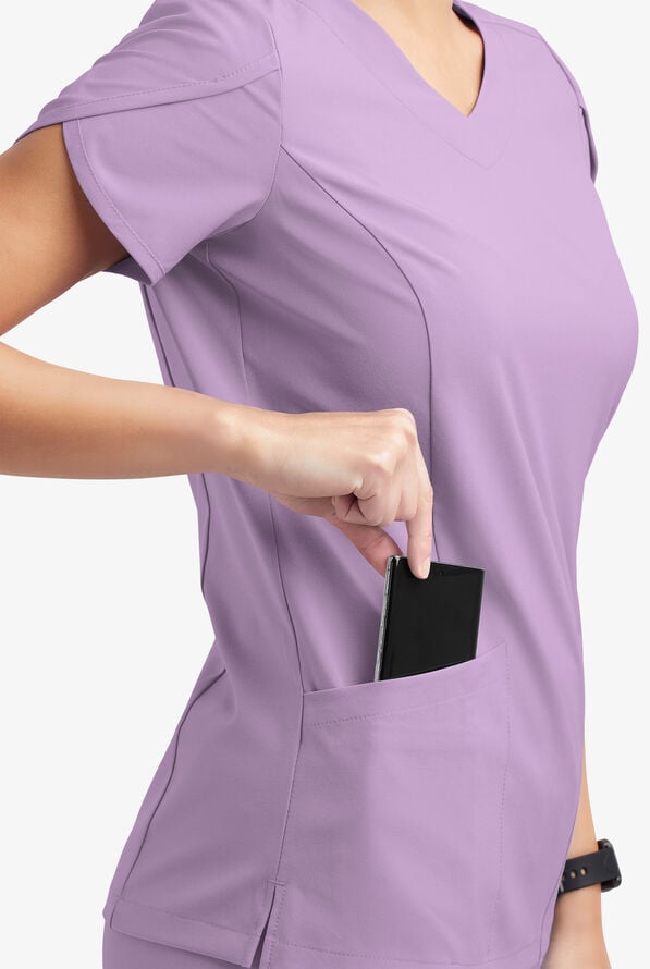 Easy STRETCH Daisy Women's 4-Pocket V-Neck Scrub Top with Petal Sleeves - Amethyst Mist - 5