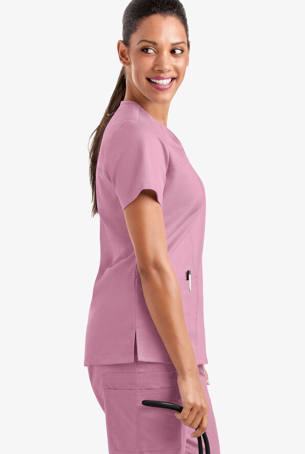 Butter-Soft STRETCH Women's 4-Pocket Sweetheart Neck Scrub Top - Cherry Blossom - 4