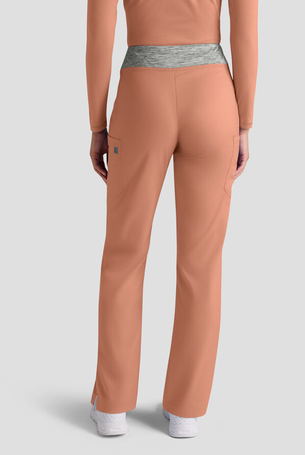 Butter-Soft STRETCH FLXTEK+ Women's 4-Pocket Knit Waistband Yoga Scrub Pants - Terracotta / Silver Melange - 2