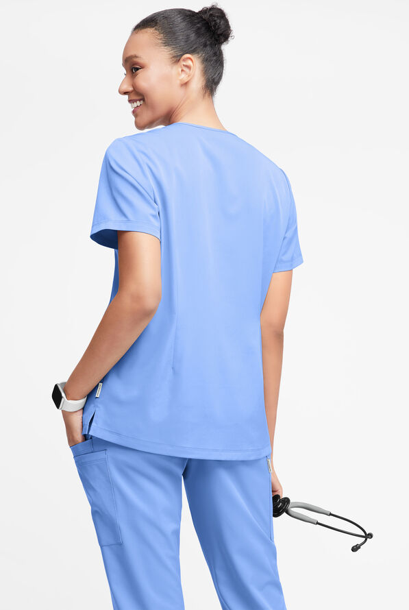 WhisperLite Dahlia Women's 4-Pocket Stretch Notched Neck Scrub Top - Ceil Blue - 2