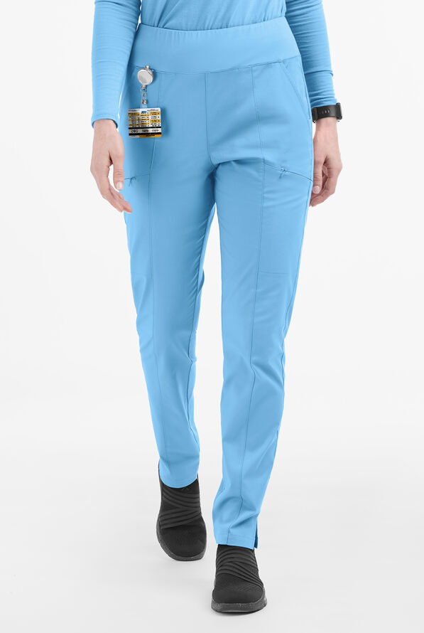 Butter-Soft STRETCH Women's 6-Pocket High Waisted Slim Leg Yoga Scrub Pants - Blue Oasis - 1