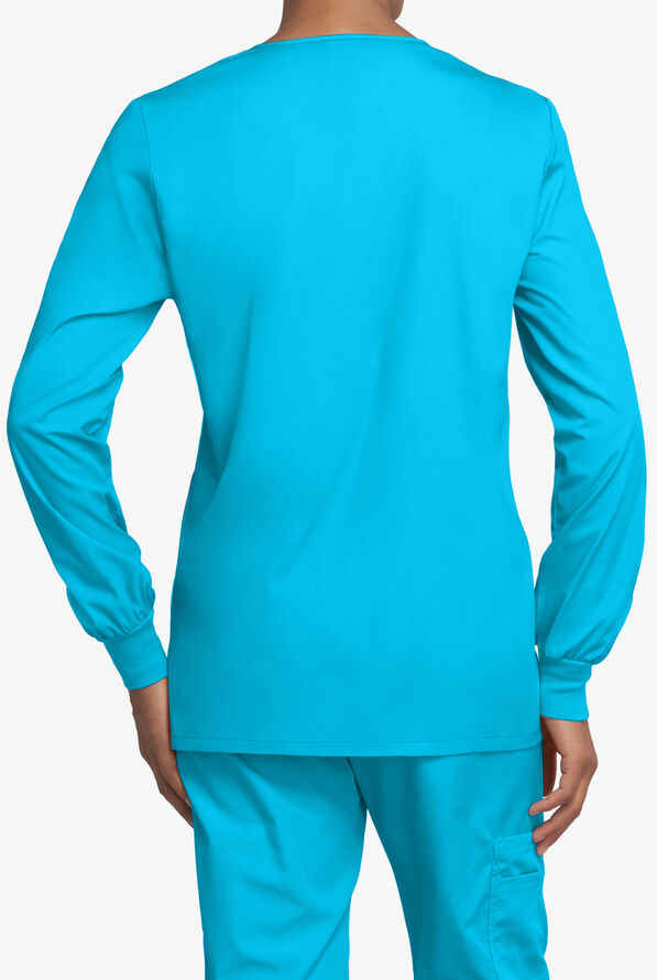 Cherokee Workwear Women's 3-Pocket Snap Front Scrub Jacket - Turquoise - 2