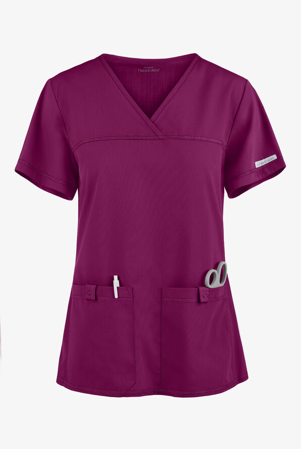Cherokee Flexibles Women's 2-Pocket Sporty V-Neck Scrub Top - Wine - 1