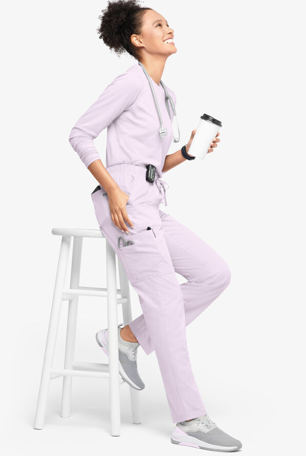 Butter-Soft Originals Women's 7-Pocket Mid Rise Straight Leg Cargo Scrub Pants - Petite - Orchid Petal - 4